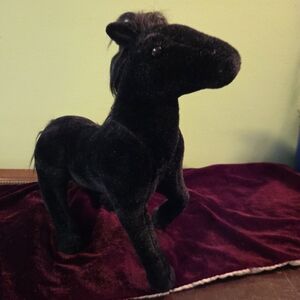 Black poseable plush horse